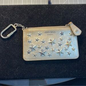 Jimmy Cho Metallic Gold Tone Leather Gold & Silver Studs Coin Card Case. MA205